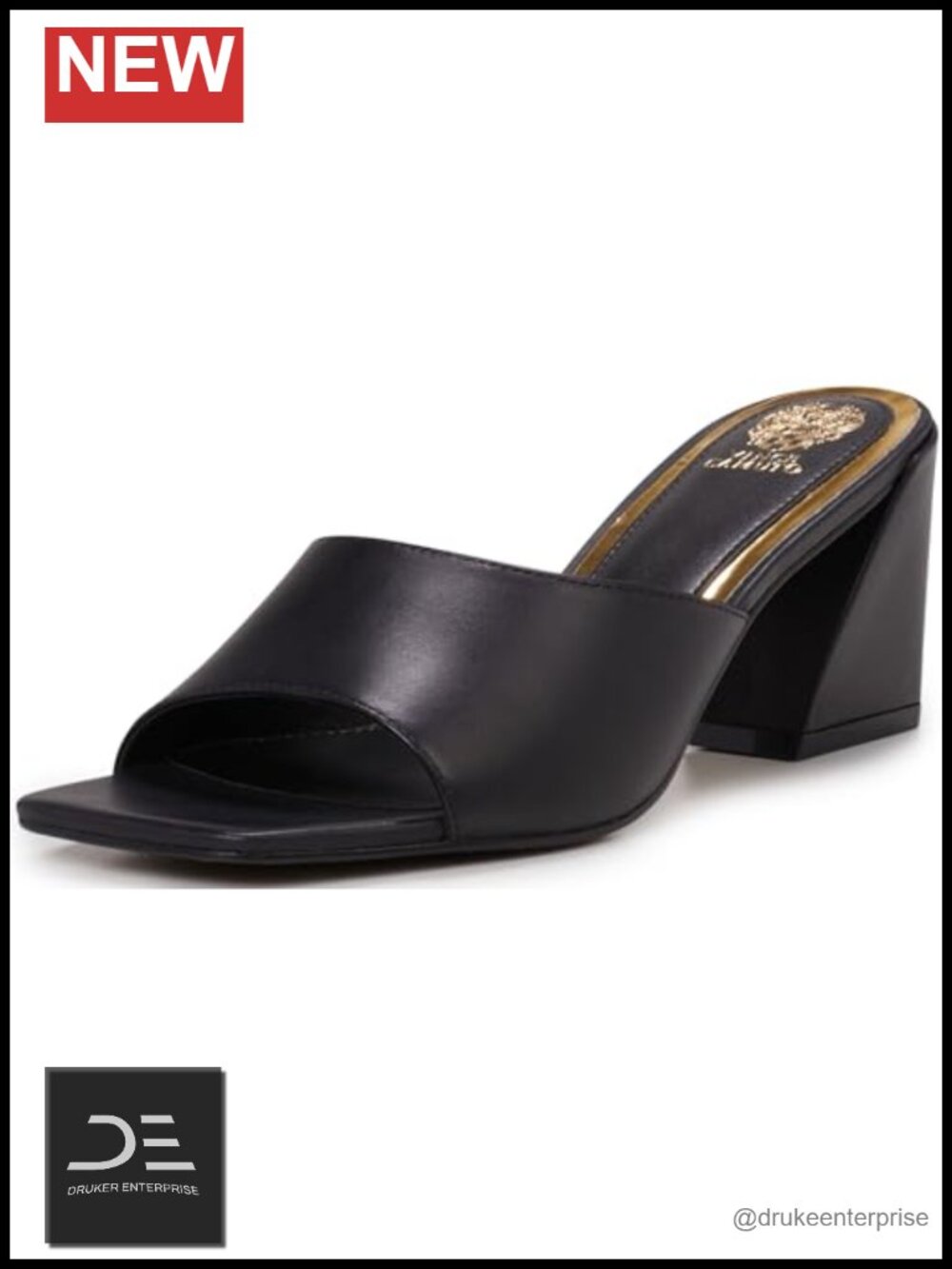 Vince Camuto Sacha Block Heel Mule Sandal Women's Leather Square Open Toe